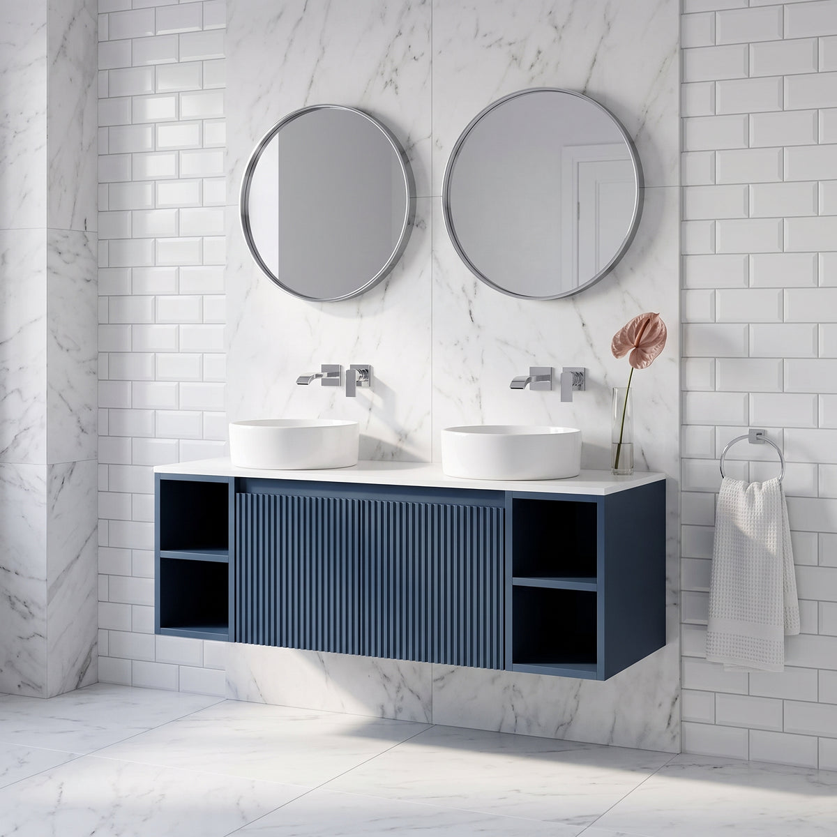 Fairford Sophia Midnight Shadow 1000mm Wall Hung Vanity Unit with Double Storage and Worktop