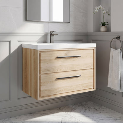 Fairford Tisse Bleached Oak 800mm 2 Drawer Wall Hung Vanity Unit with Thin Edged Basin