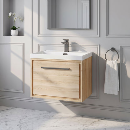 Fairford Tisse Bleached Oak 600mm 1 Drawer Wall Hung Vanity Unit with Thin Edged Basin