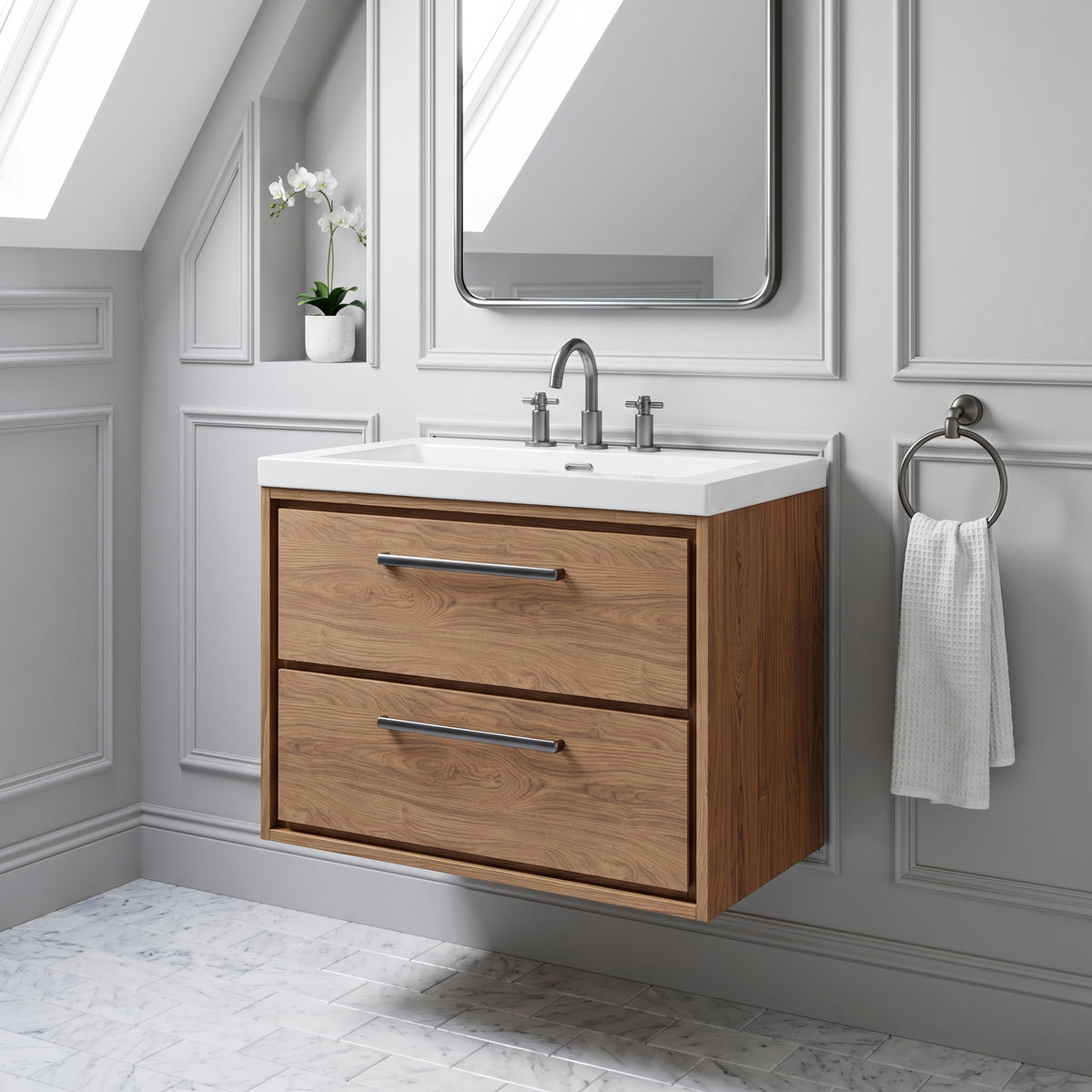 Fairford Tisse Antique Oak 800mm 2 Drawer Wall Hung Vanity Unit with 3 Tap Hole Basin