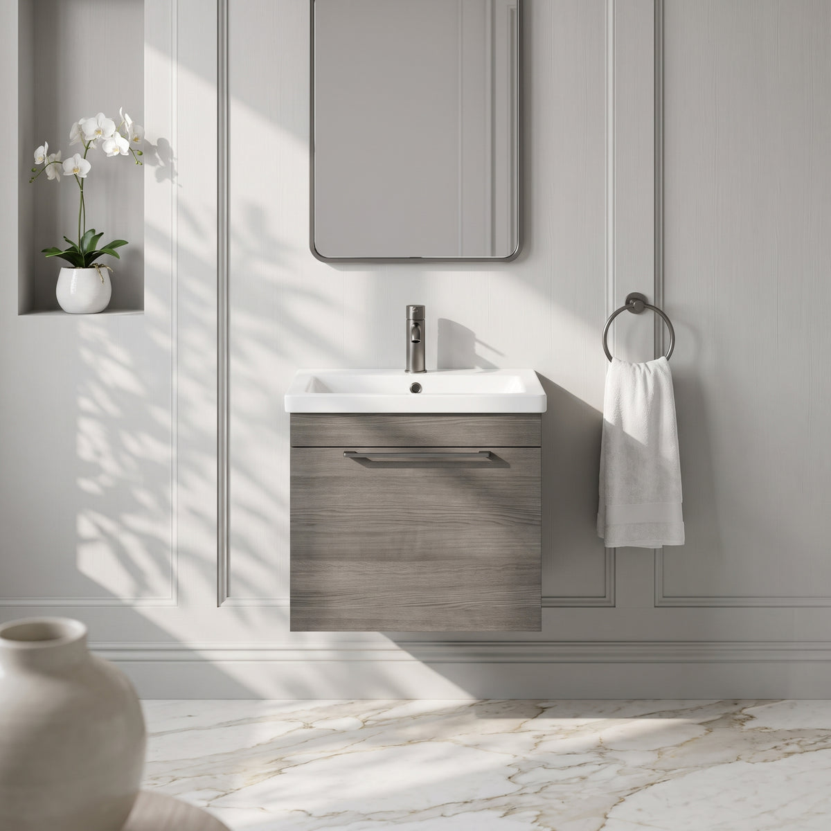 Fairford Minimalist 400mm Grey Avola Wall Hung Vanity Unit