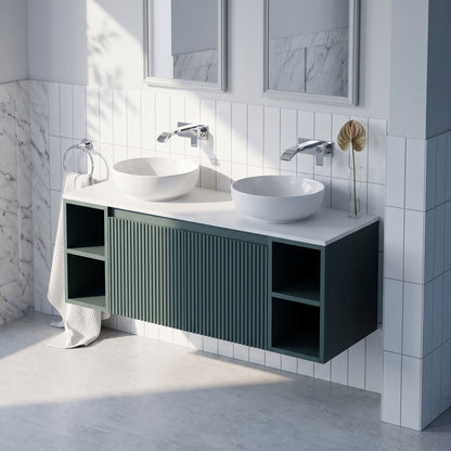 Fairford Sophia Smoked Sage 1000mm Wall Hung Vanity Unit with Double Storage and Worktop