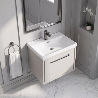 Fairford Tisse Pebble Grey 600mm 1 Drawer Wall Hung Vanity Unit with Thin Edged Basin