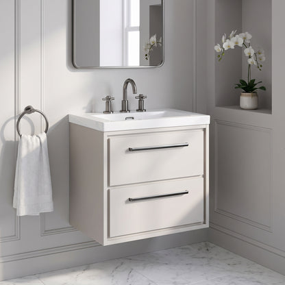 Fairford Tisse Pebble Grey 600mm 2 Drawer Wall Hung Vanity Unit with 3 Tap Hole Basin
