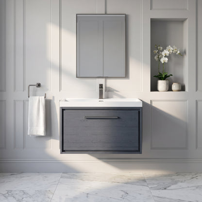 Fairford Tisse Graphite Grey Woodgrain 800mm 1 Drawer Wall Hung Vanity Unit with Thin Edged Basin