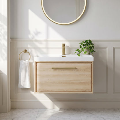 Fairford Tisse Bleached Oak 800mm 1 Drawer Wall Hung Vanity Unit with Thin Edged Basin