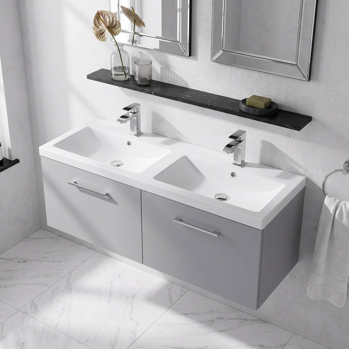 Fairford Aspri Satin Grey 1200mm 2 Drawer Wall Hung Vanity Unit