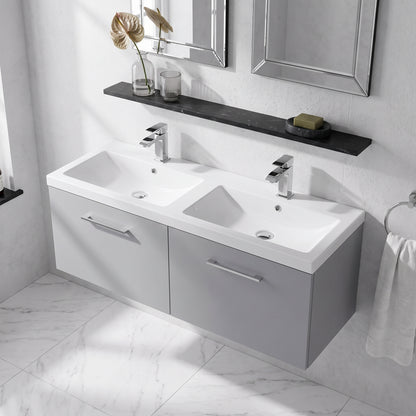 Fairford Aspri Satin Grey 1200mm 2 Drawer Wall Hung Vanity Unit