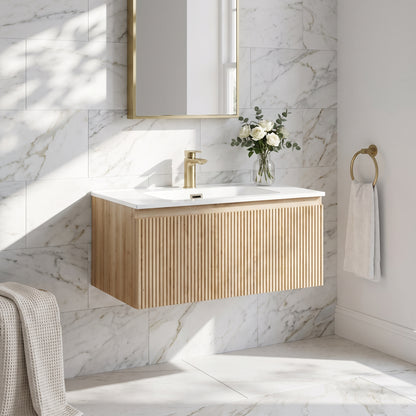 Fairford Sophia Country Oak 800mm Wall Hung Vanity Unit with Basin