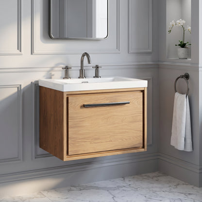 Fairford Tisse Antique Oak 600mm 1 Drawer Wall Hung Vanity Unit with 3 Tap Hole Basin