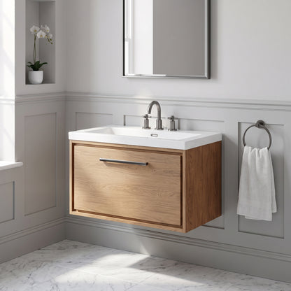 Fairford Tisse Antique Oak 800mm 1 Drawer Wall Hung Vanity Unit with 3 Tap Hole Basin