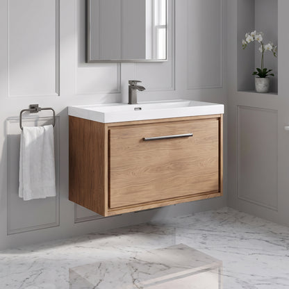 Fairford Tisse Antique Oak 800mm 1 Drawer Wall Hung Vanity Unit with Thin Edged Basin