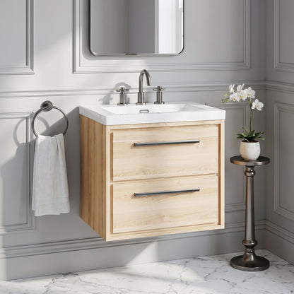 Fairford Tisse Bleached Oak 600mm 2 Drawer Wall Hung Vanity Unit with 3 Tap Hole Basin