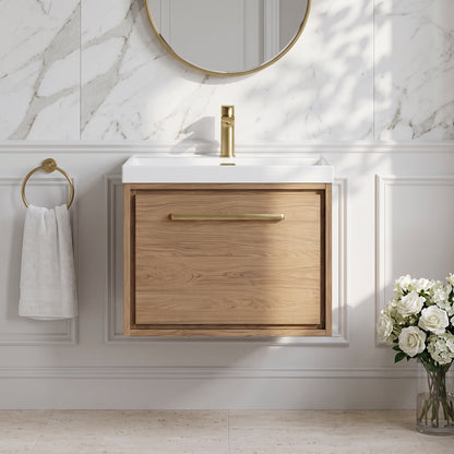 Fairford Tisse Antique Oak 600mm 1 Drawer Wall Hung Vanity Unit with Thin Edged Basin