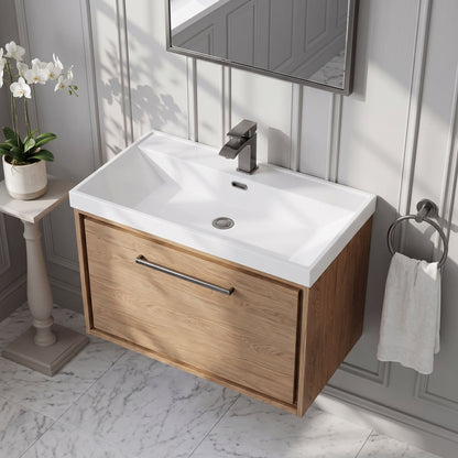 Fairford Tisse Antique Oak 800mm 1 Drawer Wall Hung Vanity Unit with Thin Edged Basin