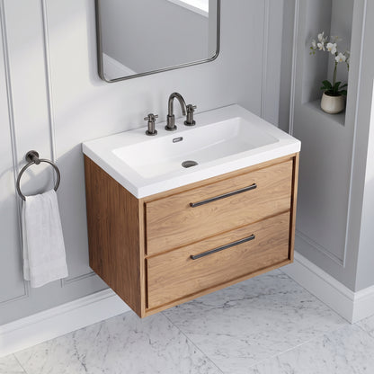 Fairford Tisse Antique Oak 800mm 2 Drawer Wall Hung Vanity Unit with 3 Tap Hole Basin