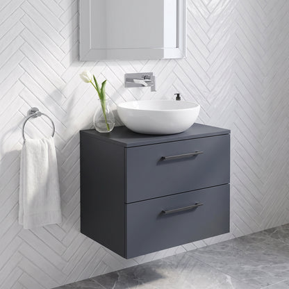 Fairford Aspri Soft Black 600mm 2 Drawer Wall Hung Vanity Unit with Worktop