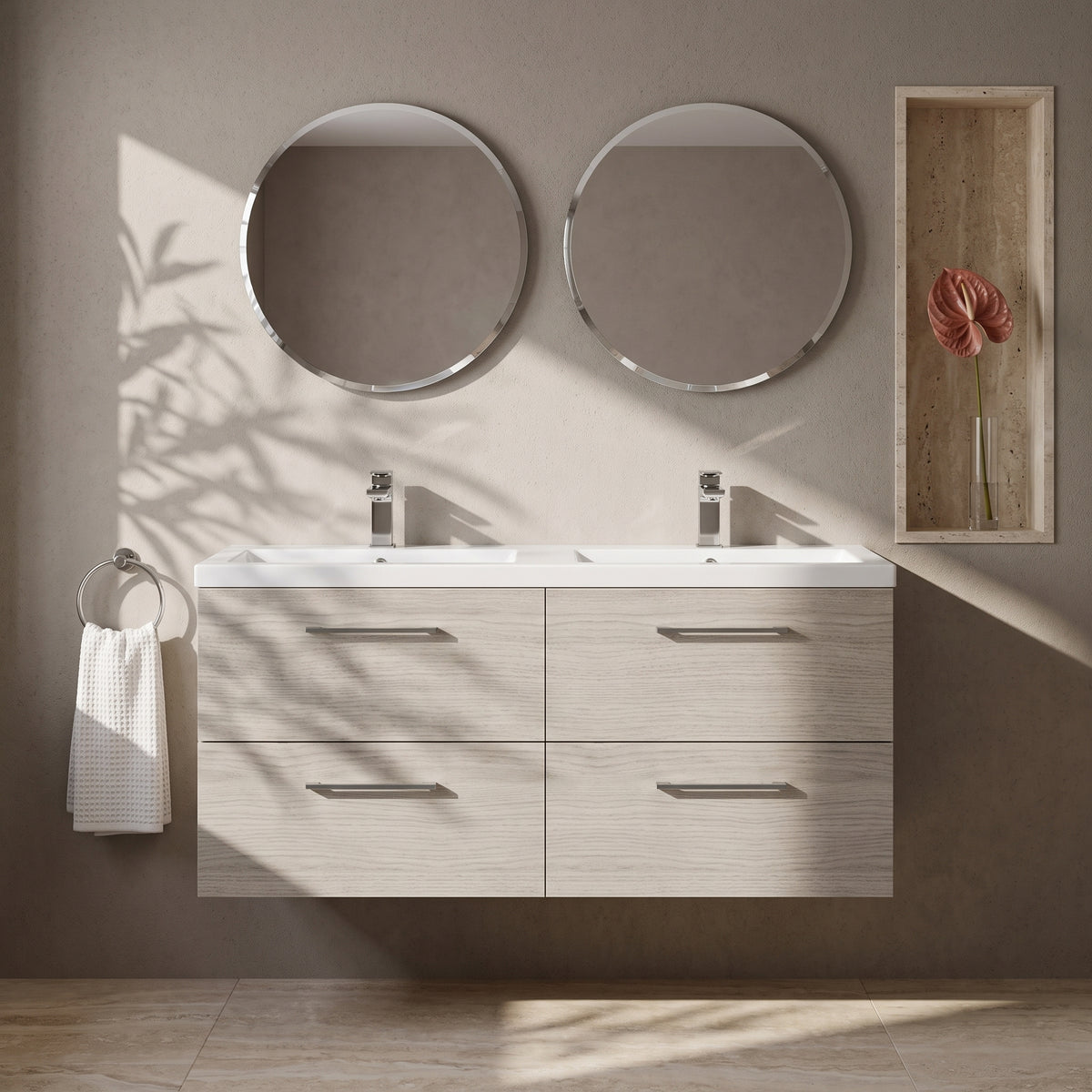 Fairford Aspri Solace Oak 1200mm 4 Drawer Wall Hung Vanity Unit