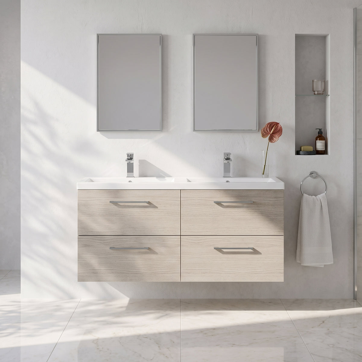 Fairford Aspri Solace Oak 1200mm 4 Drawer Wall Hung Vanity Unit