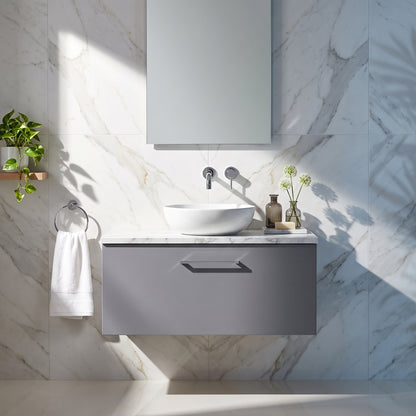 Fairford Aspri Satin Grey 800mm 1 Drawer Wall Hung Vanity Unit with Worktop