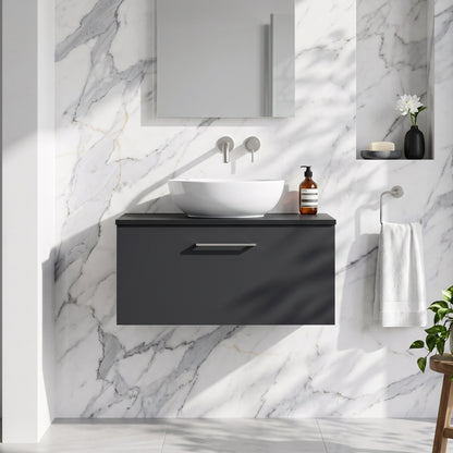 Fairford Aspri Soft Black 600mm 1 Drawer Wall Hung Vanity Unit with Worktop