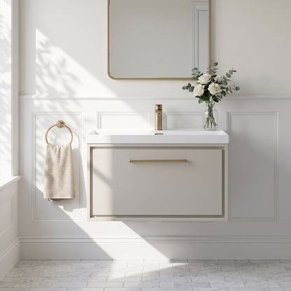 Fairford Tisse Pebble Grey 800mm 1 Drawer Wall Hung Vanity Unit with Thin Edged Basin