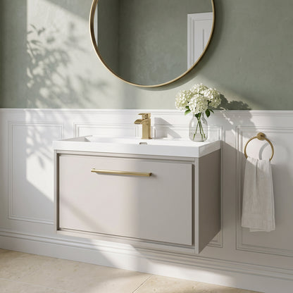 Fairford Tisse Pebble Grey 800mm 1 Drawer Wall Hung Vanity Unit with Thin Edged Basin