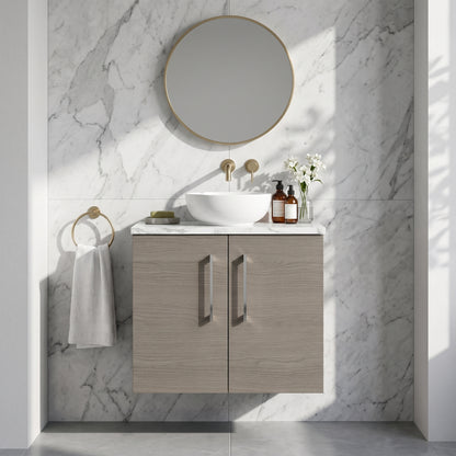 Fairford Aspri Solace Oak 600mm 2 Door Wall Hung Vanity Unit with Worktop