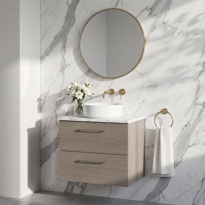Fairford Aspri Solace Oak 600mm 2 Drawer Wall Hung Vanity Unit with Worktop