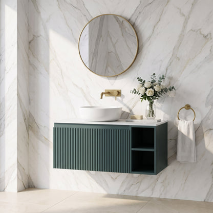 Fairford Sophia Smoked Sage 800mm Wall Hung Vanity Unit with Right Hand Storage and Worktop