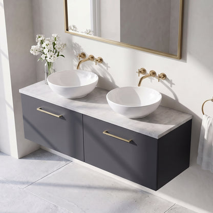 Fairford Aspri Soft Black 1200mm 2 Drawer Wall Hung Vanity Unit with Worktop