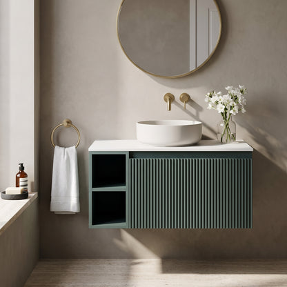 Fairford Sophia Smoked Sage 800mm Wall Hung Vanity Unit with Left Hand Storage and Worktop