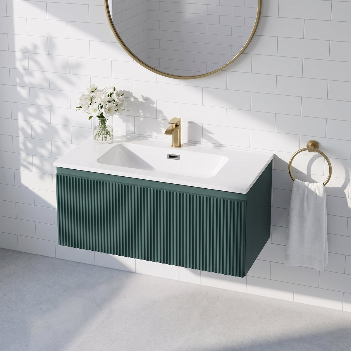 Fairford Sophia Smoked Sage 800mm Wall Hung Vanity Unit with Basin