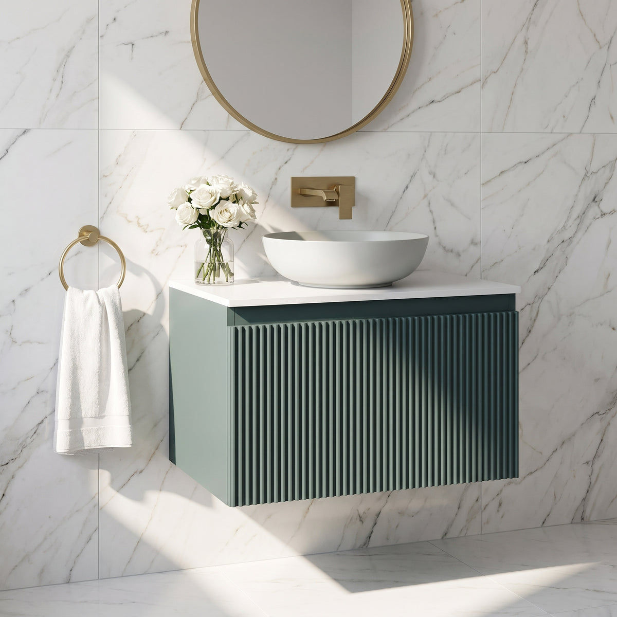 Fairford Sophia Smoked Sage 600mm Wall Hung Vanity Unit with Worktop