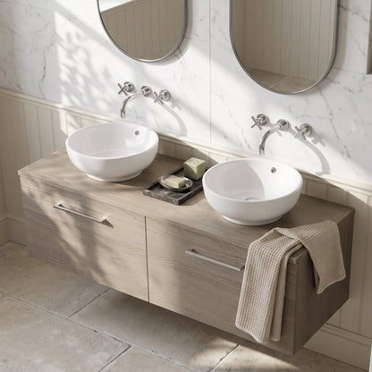 Fairford Aspri Solace Oak 1200mm 2 Drawer Wall Hung Vanity Unit with Worktop