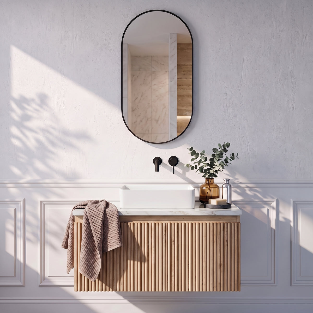 Fairford Velaro Slim Matt Black 400 x 800mm Mirror