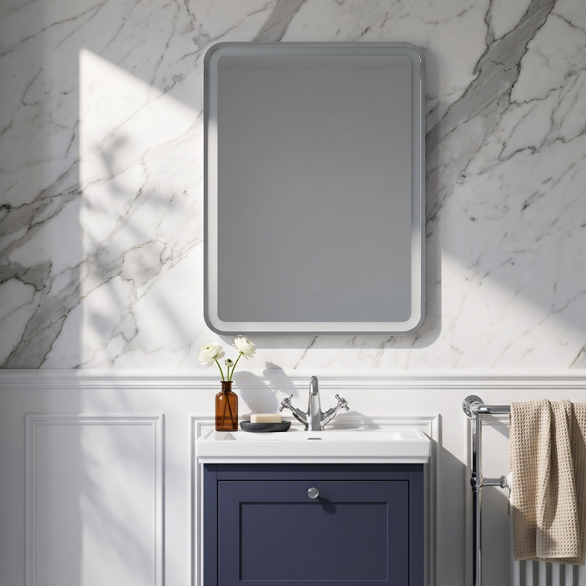 Fairford 700 x 500mm Storm Chrome Framed Mirror with Touch Sensor