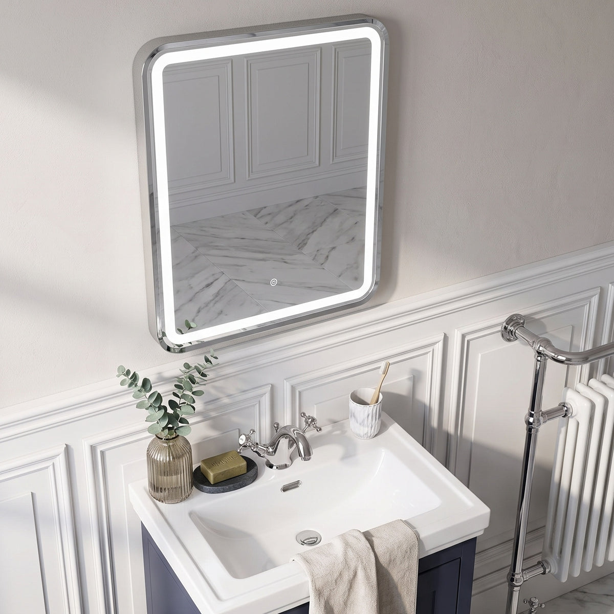 Fairford 700 x 500mm Storm Chrome Framed Mirror with Touch Sensor