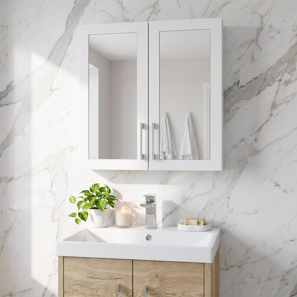 Fairford Union Style Shaker Matt White 600mm Mirror Cabinet
