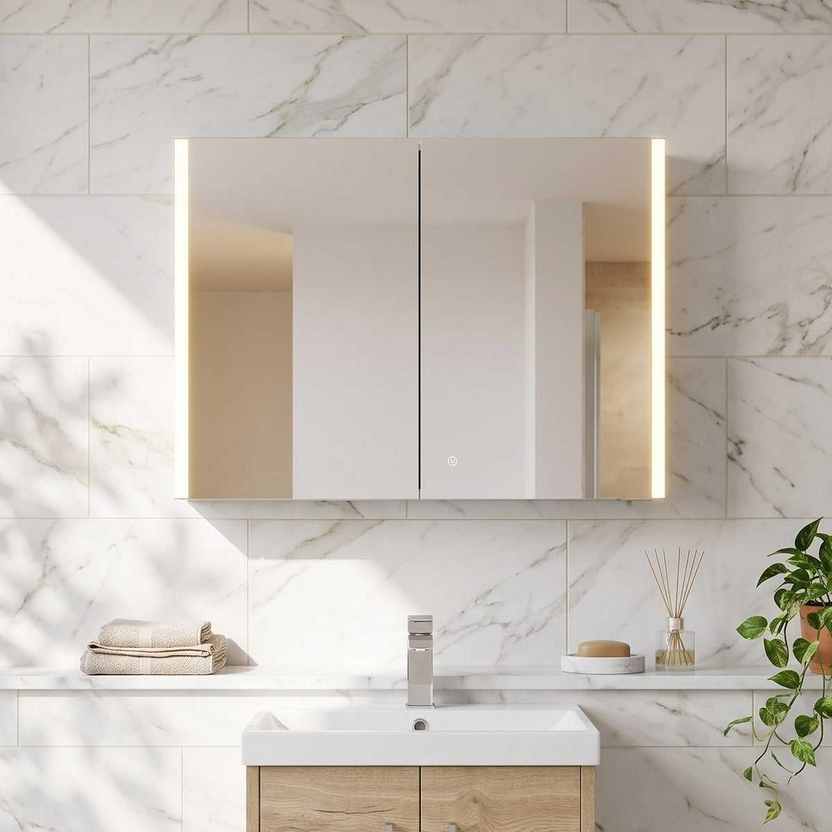 Added Fairford Zerna 800 x 600mm Double Door Mirror Cabinet, LED & Shaver Socket