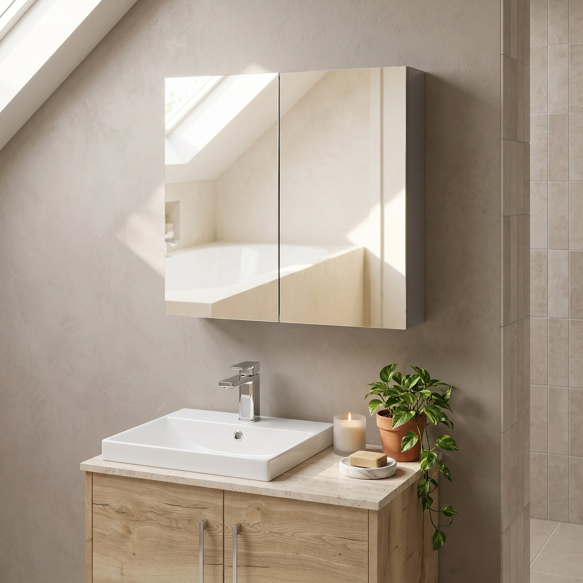 Fairford Union 800mm Grey Gloss Double Door Mirror Cabinet