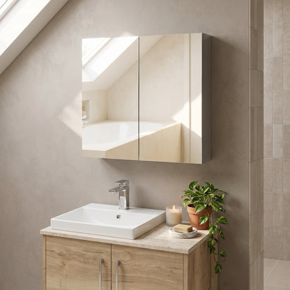 Fairford Union 800mm Grey Gloss Double Door Mirror Cabinet