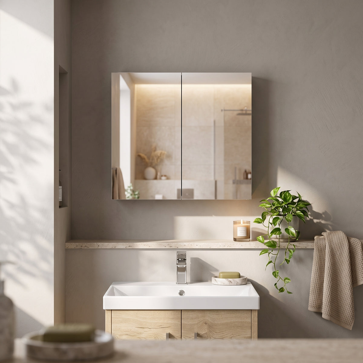 Fairford Union 800mm Grey Gloss Double Door Mirror Cabinet