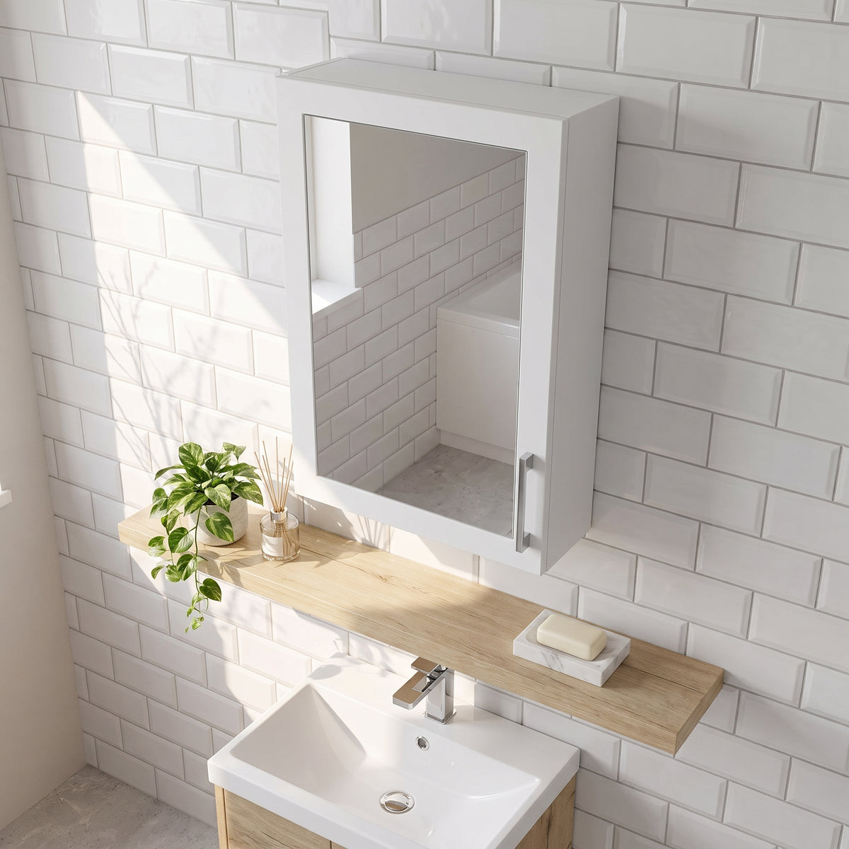 Fairford Union Style Shaker Matt White 400mm Mirror Cabinet