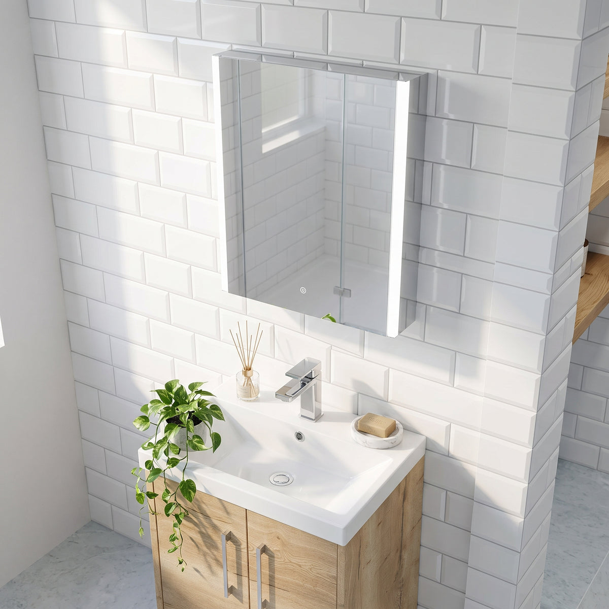 Fairford Zerna 700 x 500mm Mirror Cabinet, LED & Shaver Socket