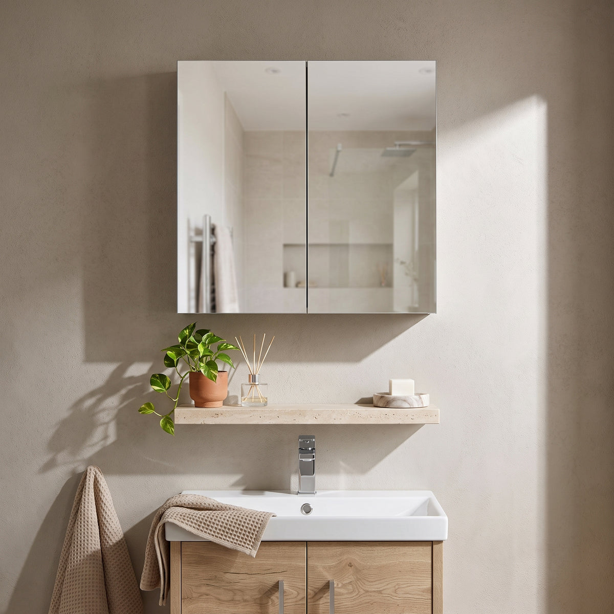 Fairford Union Style Slab Matt Stone Grey 600mm Mirror Cabinet