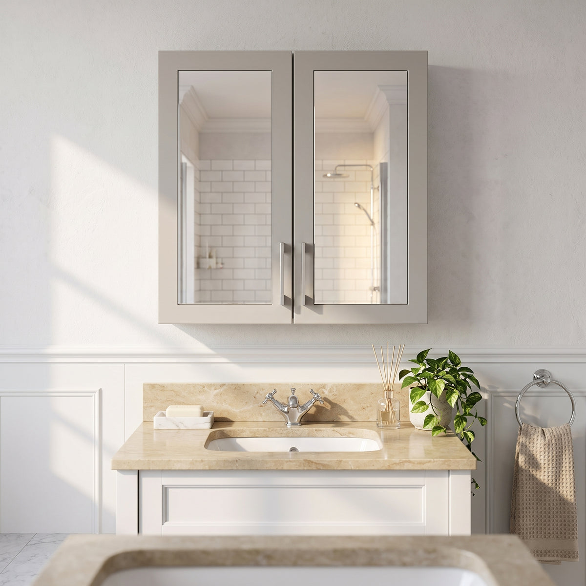 Fairford Union Style Shaker Matt Stone Grey 600mm Mirror Cabinet