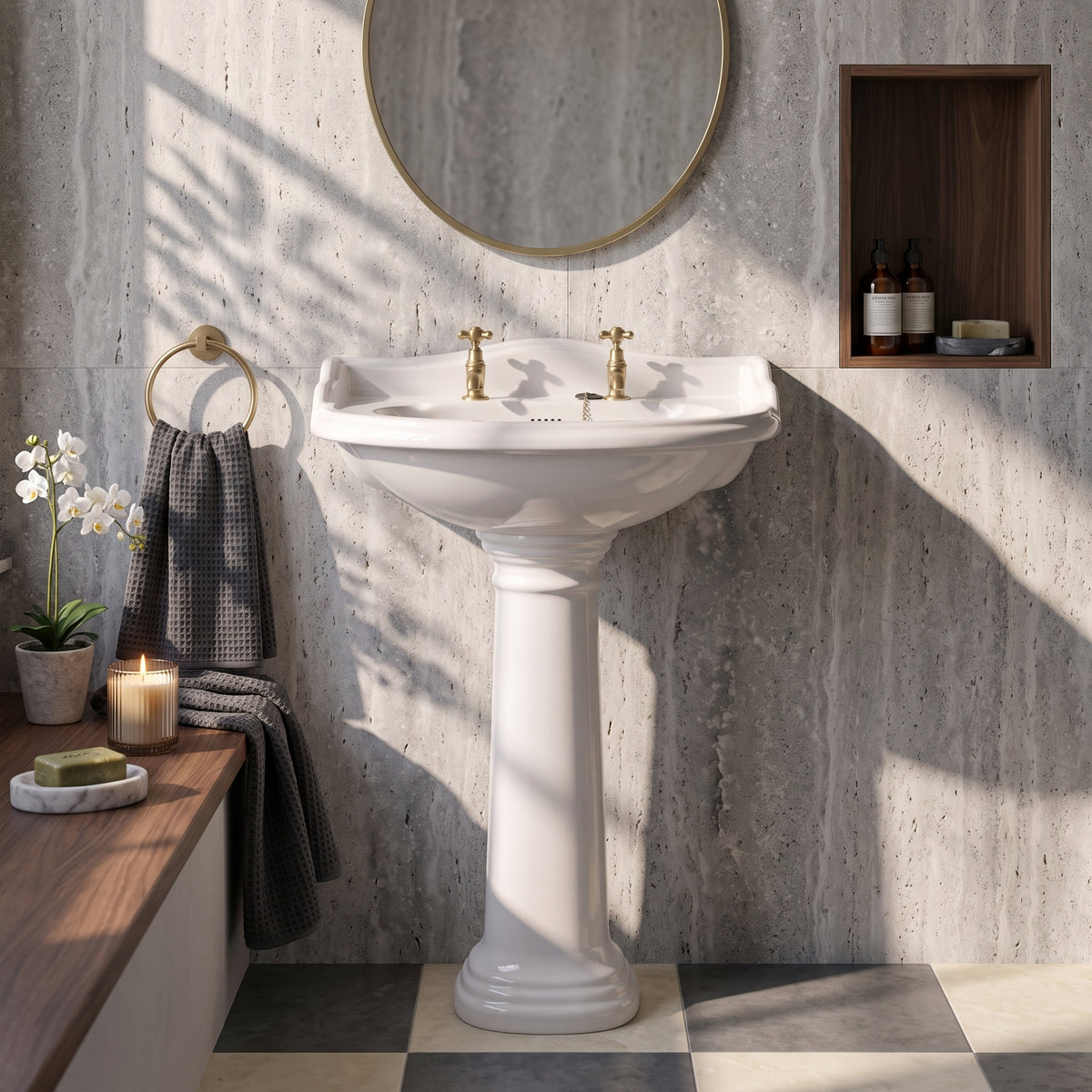 Fairford Winchester Pro 600mm 2 Tap Hole Basin and Pedestal