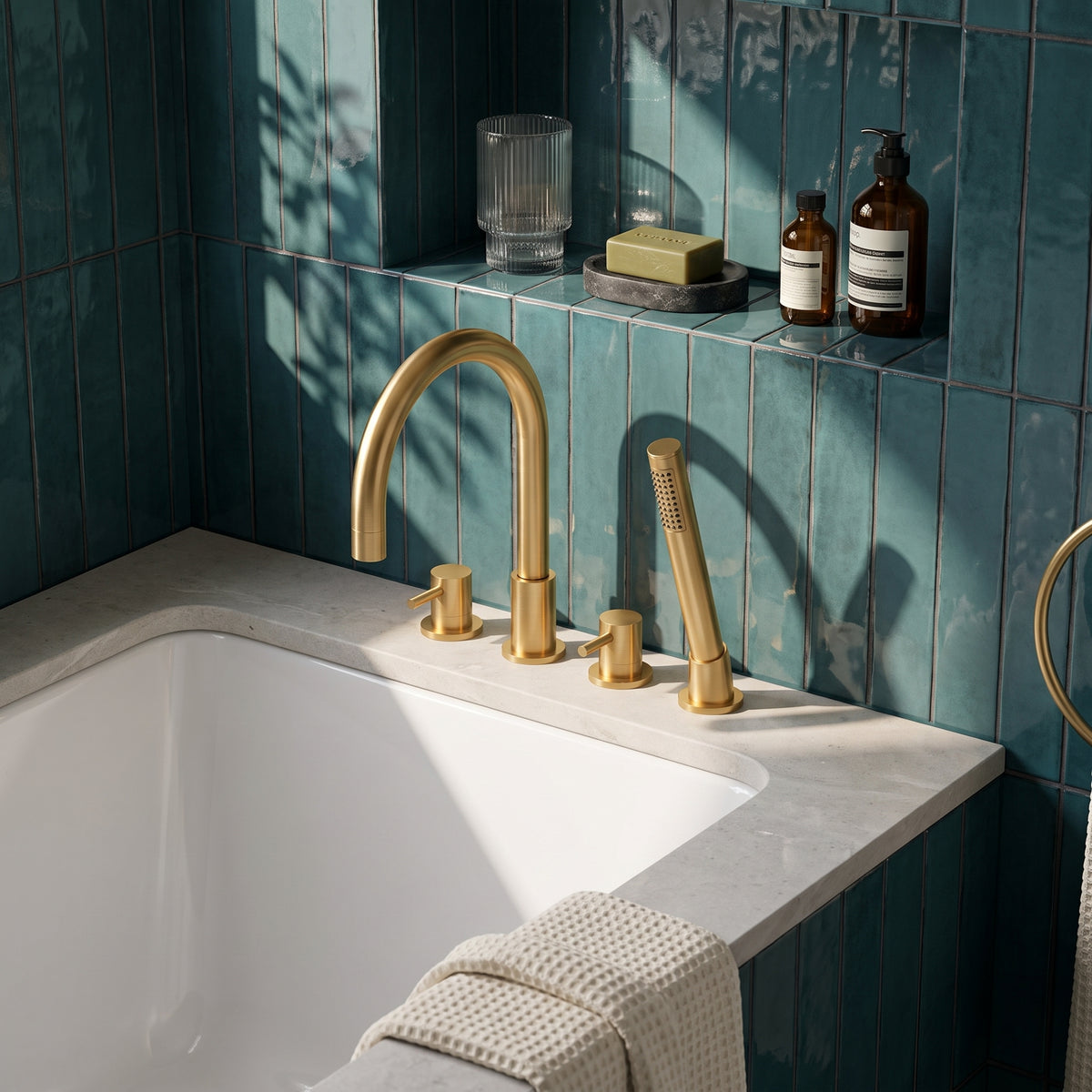 Fairford Element Brushed Brass 4 Hole Bath Shower Mixer