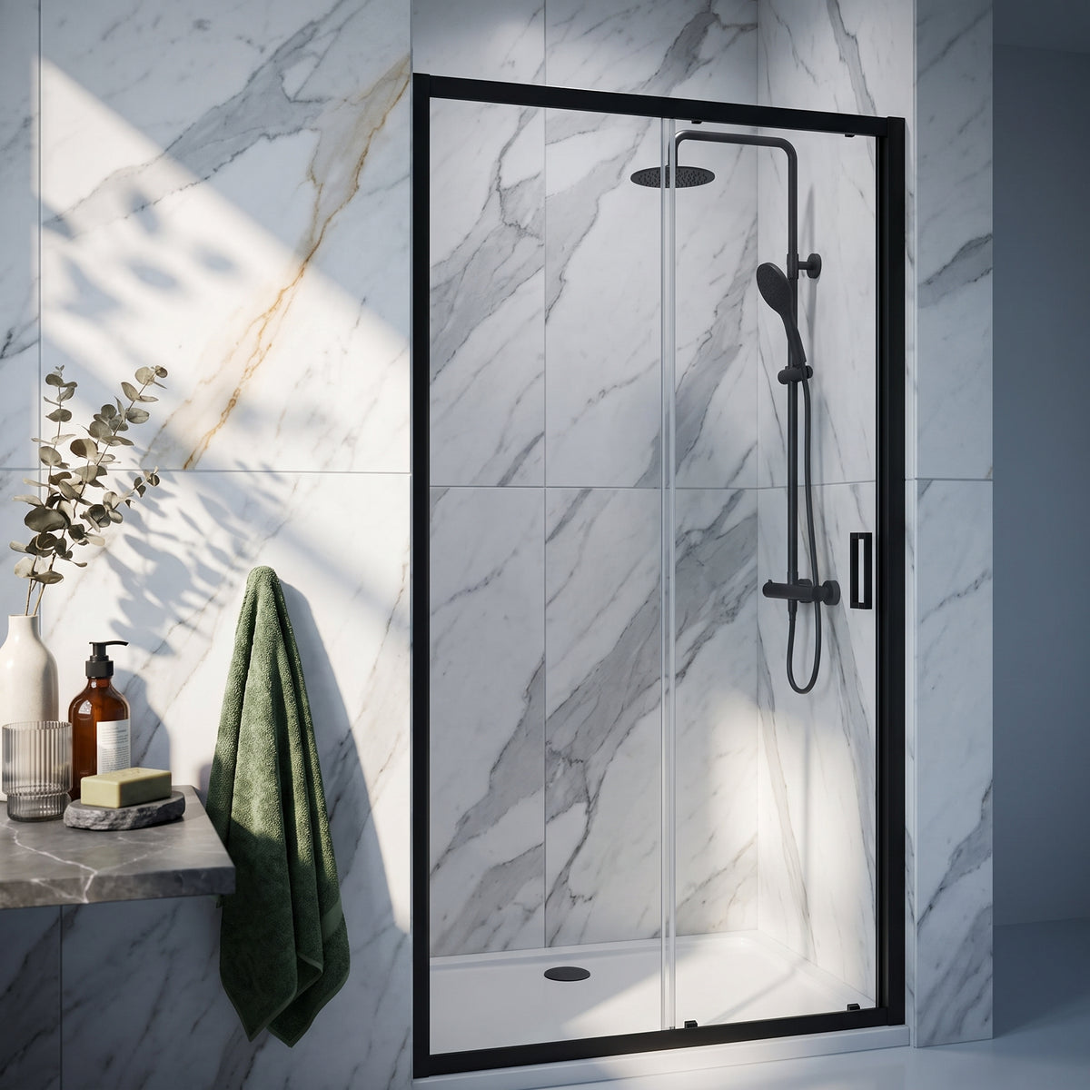 Fairford 6mm, 1400mm Matt Black Sliding Shower Door